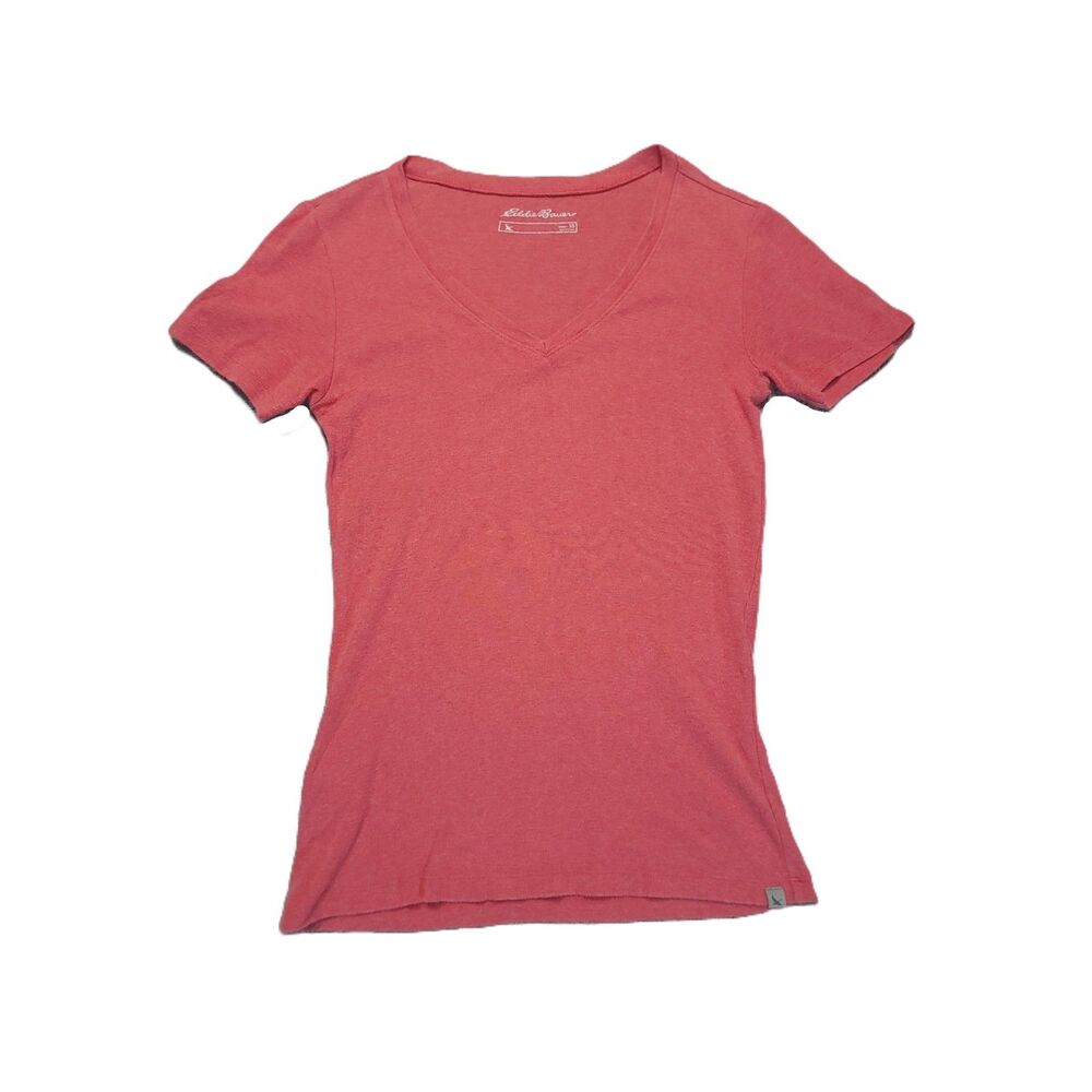 Eddie Bauer Short Sleeve Shirt Women’s XS V-Neck Pink Cotton Top